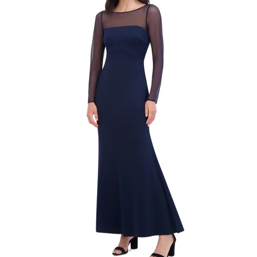 Eliza J - New! Rosette Illusion-Sleeve Evening Gown